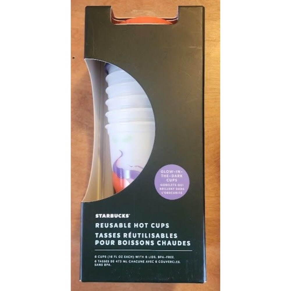 Starbucks 2022 Halloween Glow In The Dark 6 Pc Reuseable Hot Cup Lid 16oz Travel